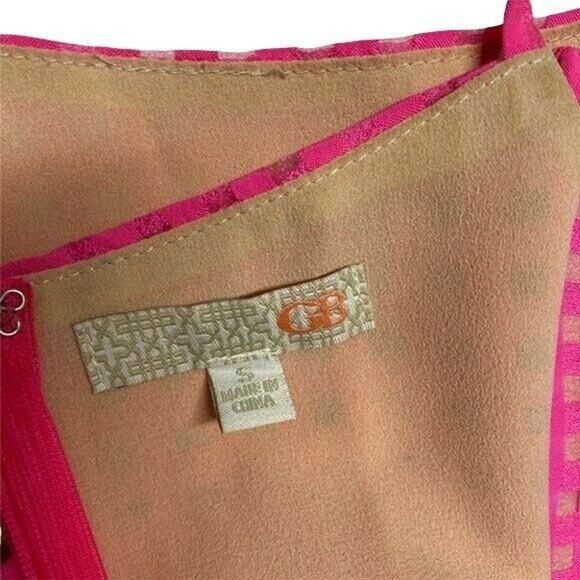 GB Sleeveless Ruffle hem cropped Blouse pink sz Small spaghetti strap party top - Picture 3 of 9